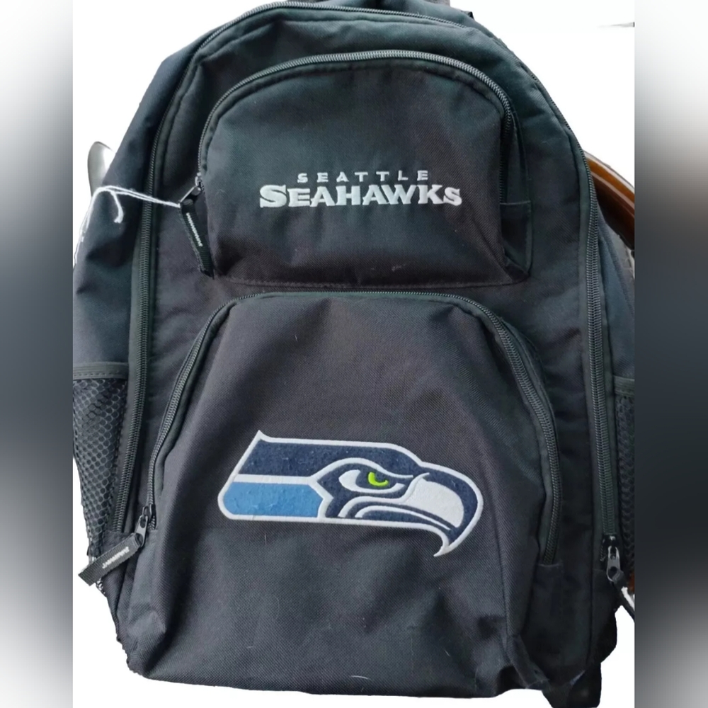3 Zipper Seattle Seahawks Black Backpack With 2 Water Bottle Holders